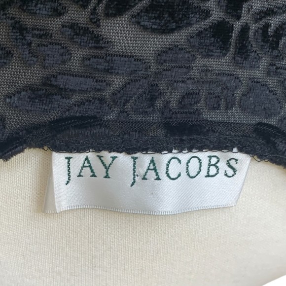 Vintage Jay Jacobs Women Black Floral Velvet Skater Dress Small Long Sleeves - Picture 5 of 5